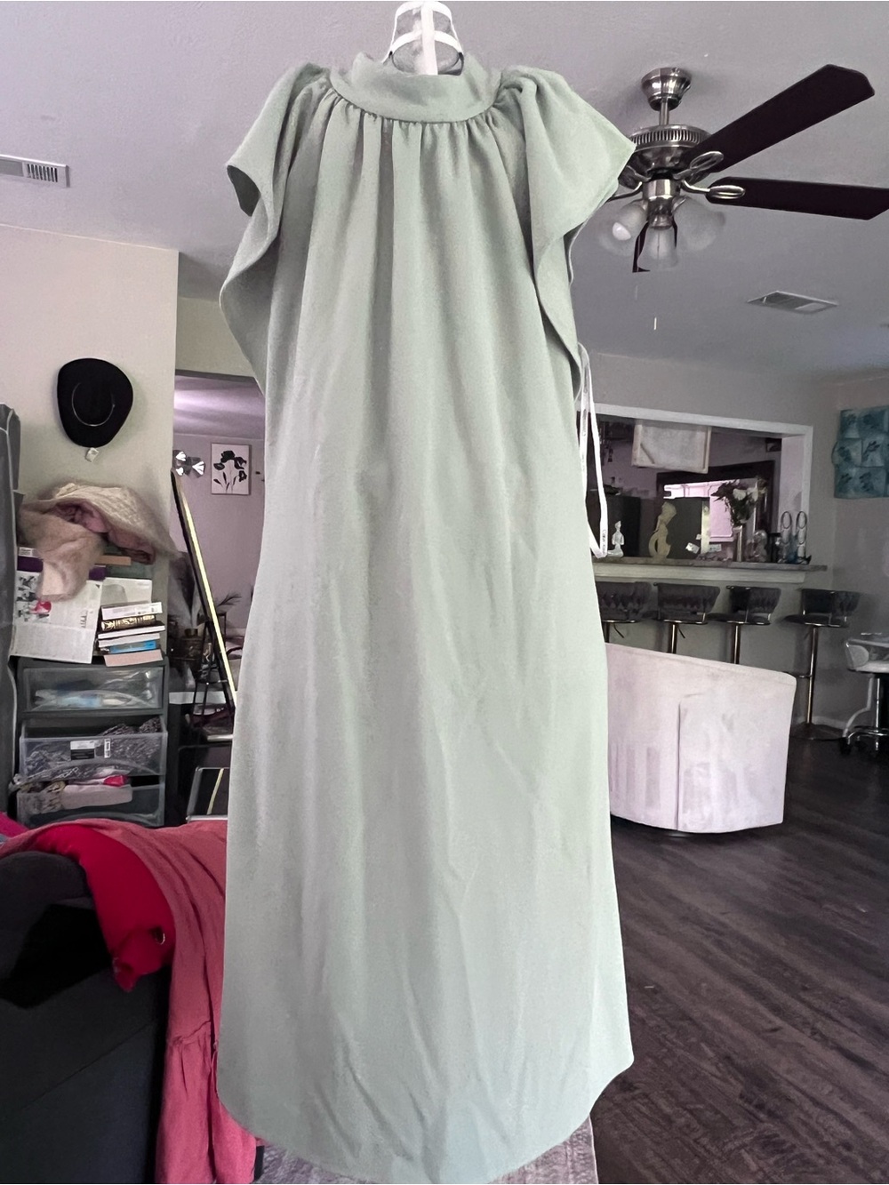 Calvin Klein Light Sage Flutter-Sleeve Maxi Dress